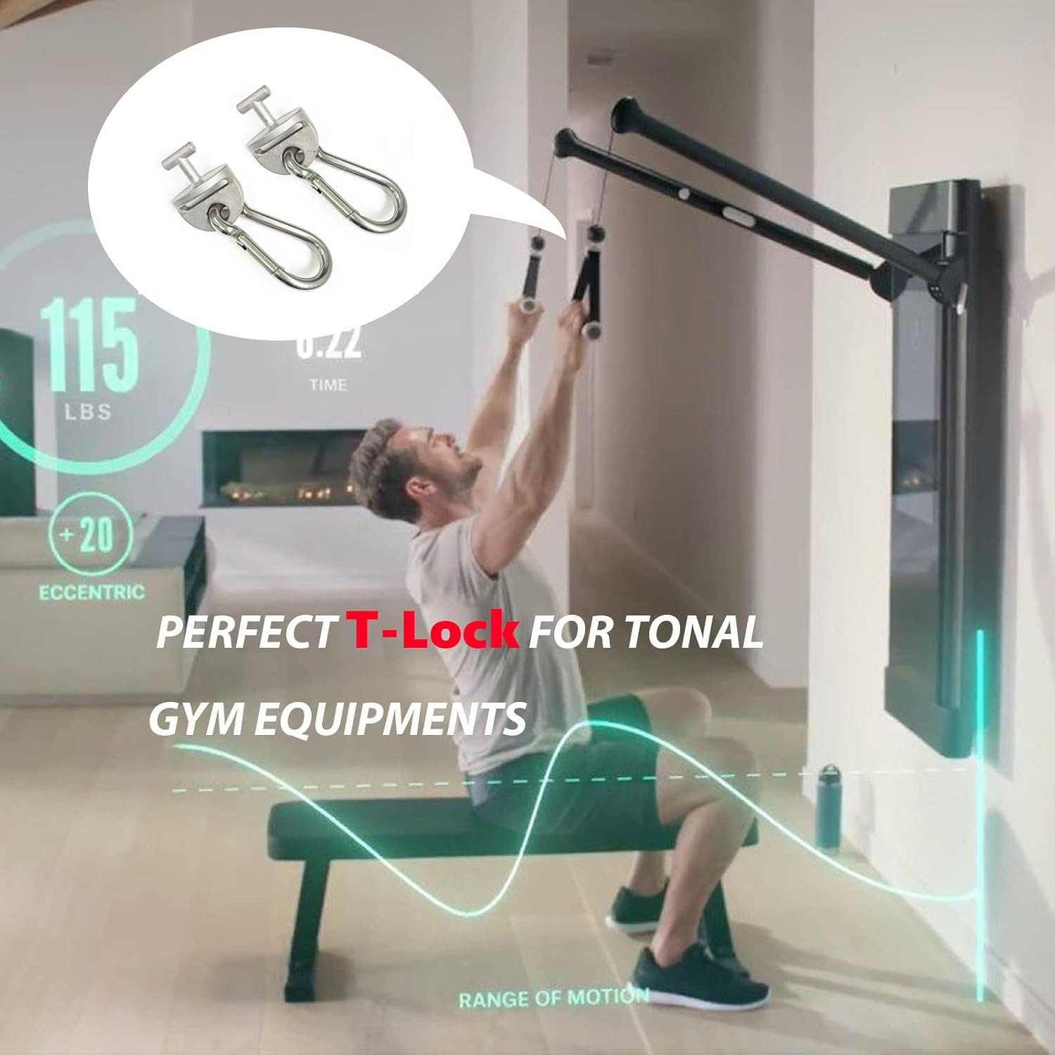Tonal T Lock Adapter Set with Snap Hooks, Stainless Steel Gym Accessories